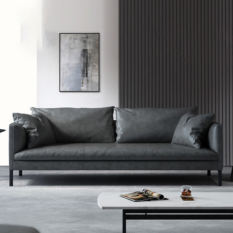 Divano stazionario in pelle grigia/verde divano con smoking a 3 posti con cuscini