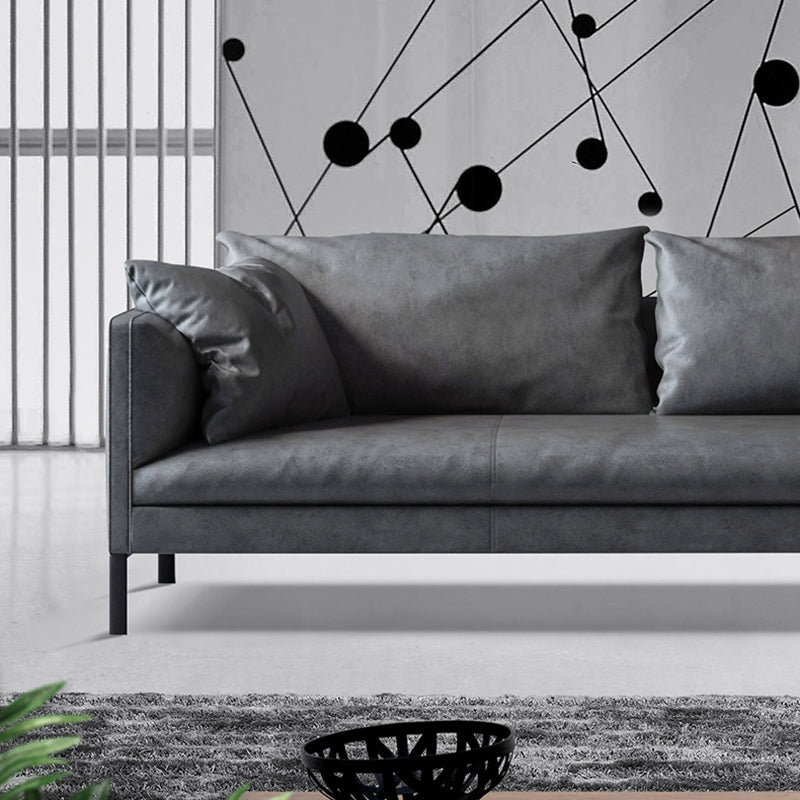 Divano stazionario in pelle grigia/verde divano con smoking a 3 posti con cuscini