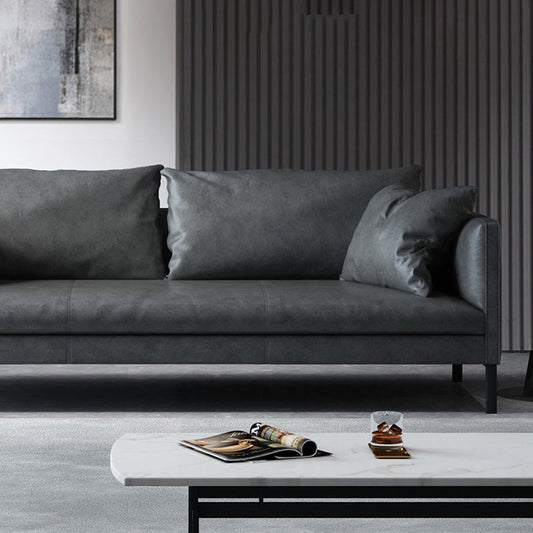 Grau/grünes Leder stationäres Sofa 3-Sitztuxedo Arm Sofa mit Kissen