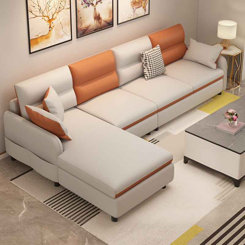 29.52 " H Faux Leather Square Arm Sofa & Chaise for Living Room White-Orange Clearhalo 'furn' 'furn_sectionals' 'Furniture' 'Living Room Furniture' 'Sectionals' 6084844