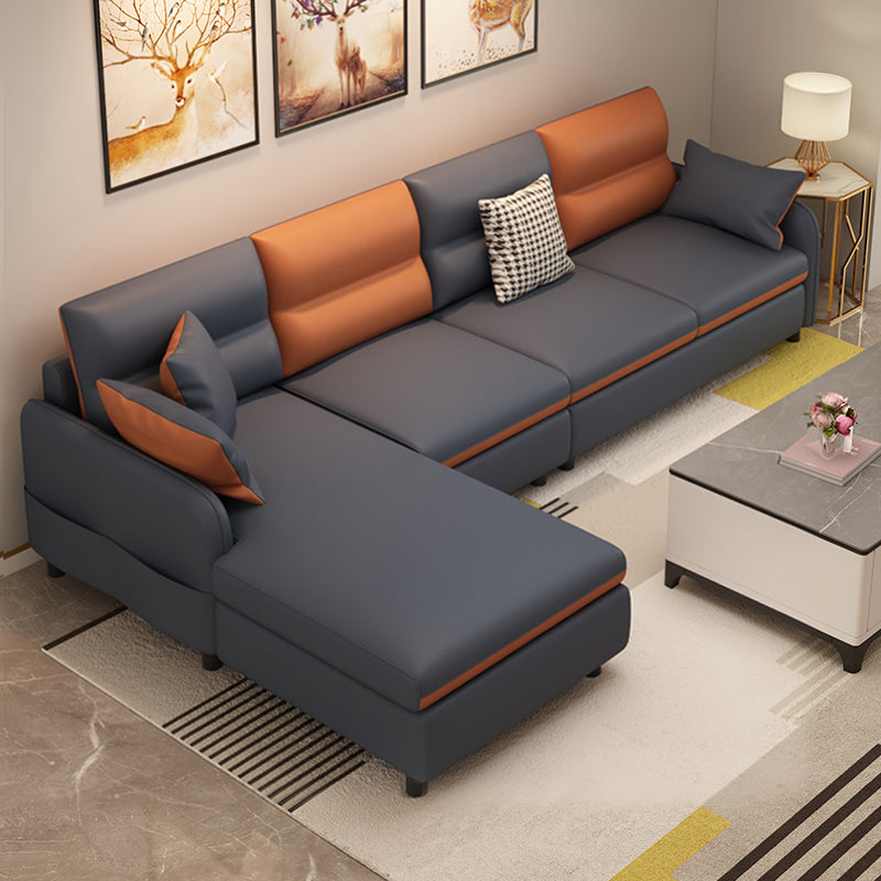 29.52 " H Faux Leather Square Arm Sofa & Chaise for Living Room Dark Gray Orange Clearhalo 'furn' 'furn_sectionals' 'Furniture' 'Living Room Furniture' 'Sectionals' 6084847