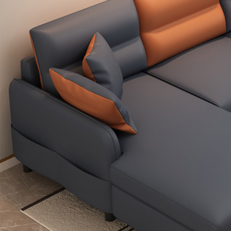 29.52 " H Faux Leather Square Arm Sofa & Chaise for Living Room Clearhalo 'furn' 'furn_sectionals' 'Furniture' 'Living Room Furniture' 'Sectionals' 6084849