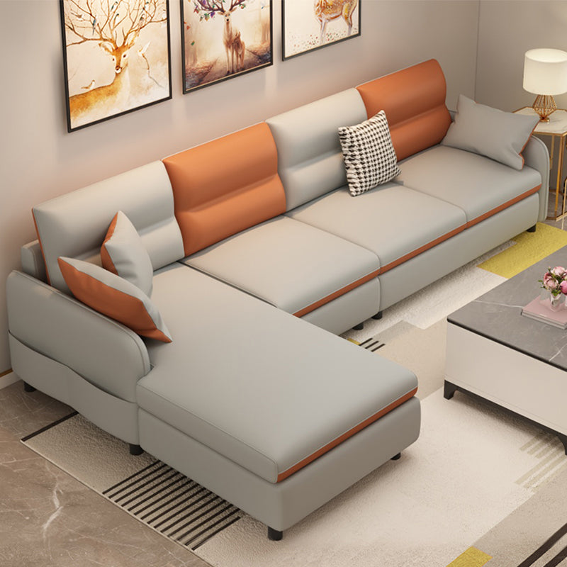 29.52 " H Faux Leather Square Arm Sofa & Chaise for Living Room Light Gray Orange Clearhalo 'furn' 'furn_sectionals' 'Furniture' 'Living Room Furniture' 'Sectionals' 6084853