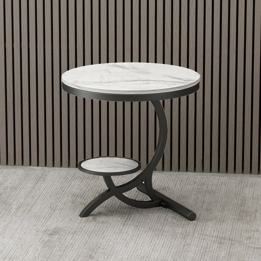 Modern Double Tier Side End Table White Corner Table for Living Room