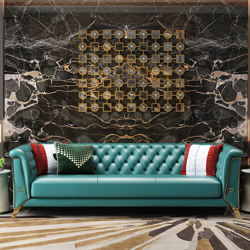 コンテンポラリータフトバックチェスターフィールドの長椅子本物の革の丸いアームソファ