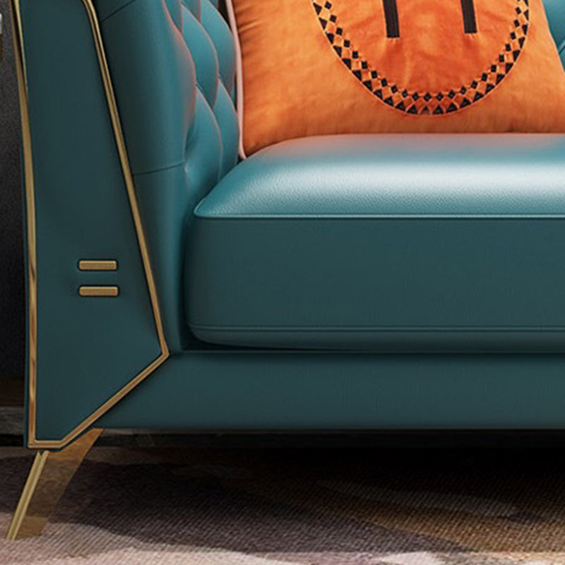 コンテンポラリータフトバックチェスターフィールドの長椅子本物の革の丸いアームソファ