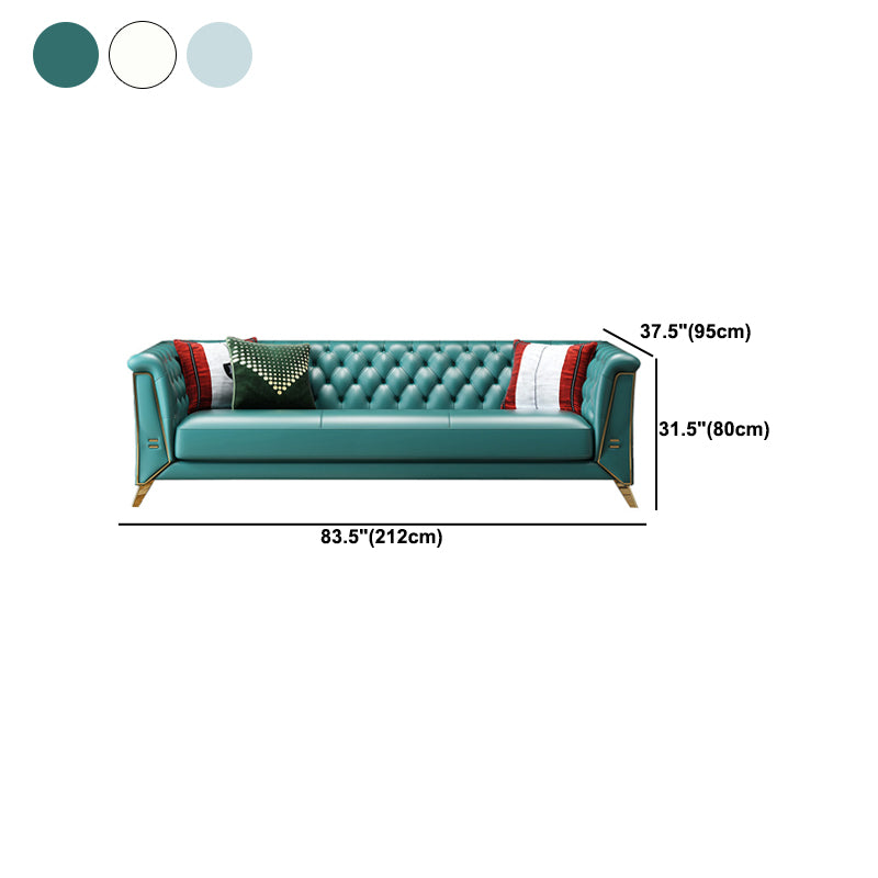 コンテンポラリータフトバックチェスターフィールドの長椅子本物の革の丸いアームソファ