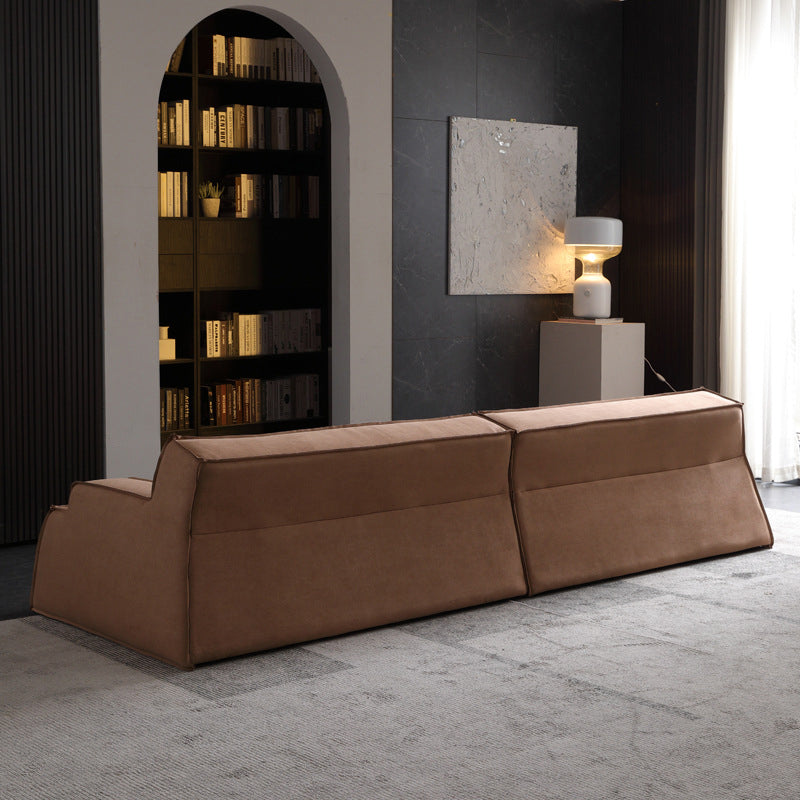 Brown Recessed Arm Sofa Contemporary 3/4-seater Suede Seating