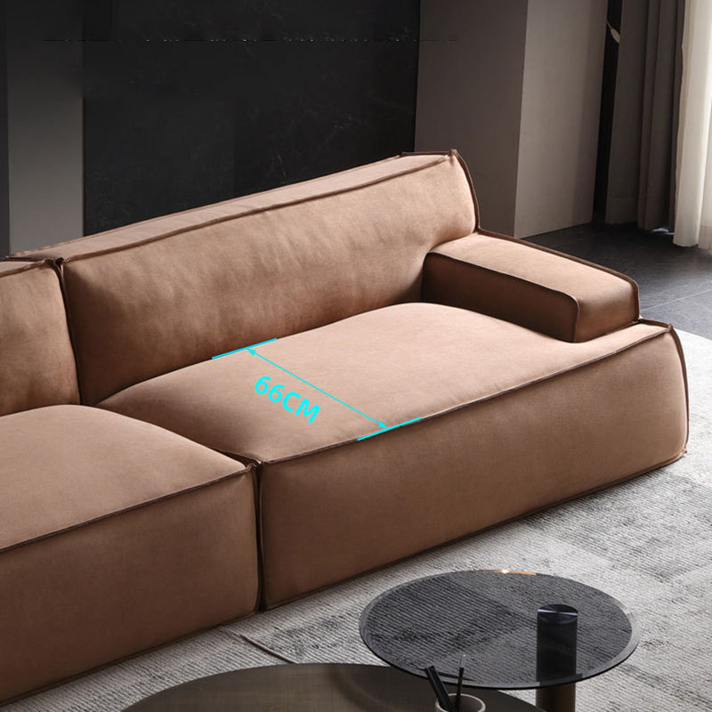 Brown Recessed Arm Sofa Contemporary 3/4-seater Suede Seating