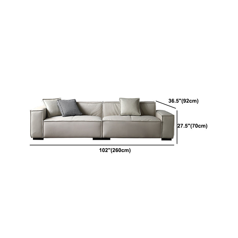 Genuine Leather Square Arm Sofa Contemporary Standard Sofa with 3 Pillows