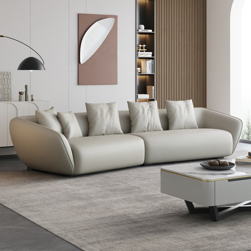 Genuine Leather Sloped Arm Sofa Contemporary Standard Sofa with Pillows 110"L x 39"W x 28"H Clearhalo 'furn' 'furn_sofas' 'Furniture' 'Living Room Furniture' 'Sofa' 'sofas' 6084947