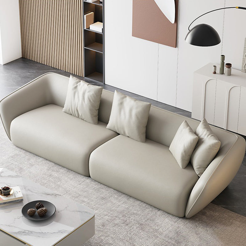 Genuine Leather Sloped Arm Sofa Contemporary Standard Sofa with Pillows Clearhalo 'furn' 'furn_sofas' 'Furniture' 'Living Room Furniture' 'Sofa' 'sofas' 6084950