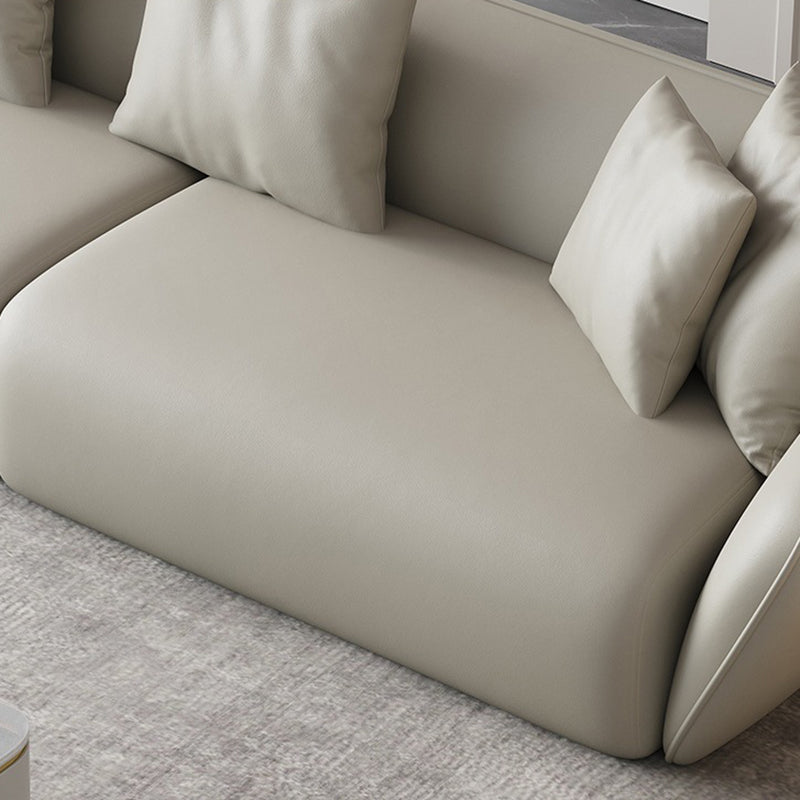 Genuine Leather Sloped Arm Sofa Contemporary Standard Sofa with Pillows Clearhalo 'furn' 'furn_sofas' 'Furniture' 'Living Room Furniture' 'Sofa' 'sofas' 6084956