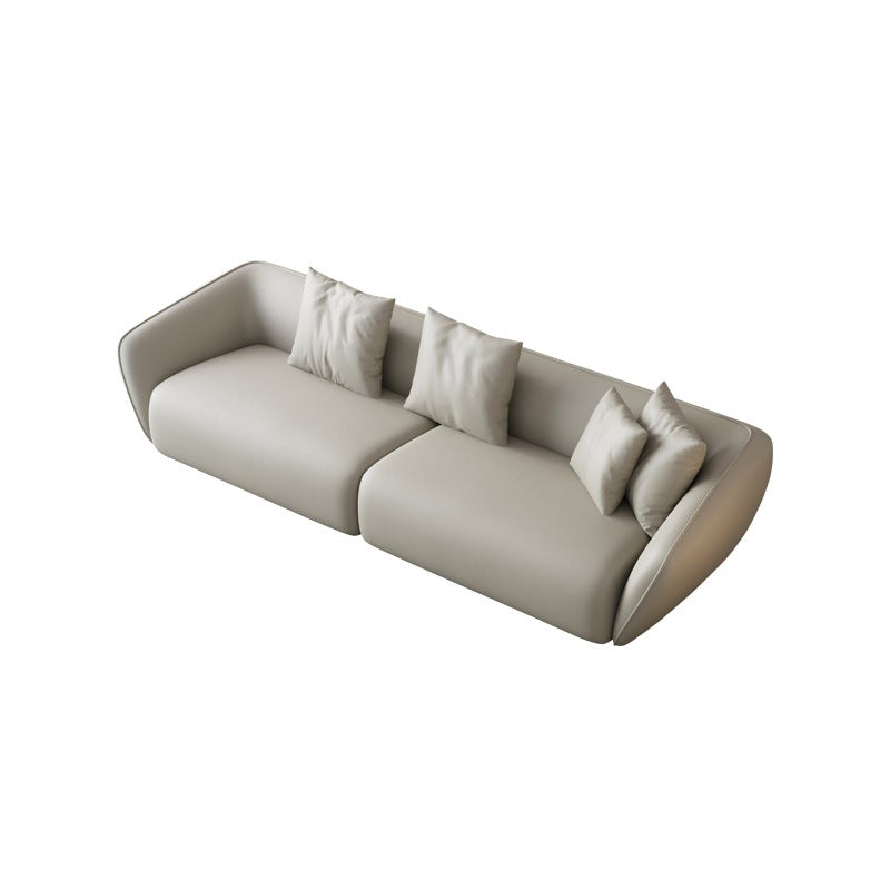 Genuine Leather Sloped Arm Sofa Contemporary Standard Sofa with Pillows Clearhalo 'furn' 'furn_sofas' 'Furniture' 'Living Room Furniture' 'Sofa' 'sofas' 6084958