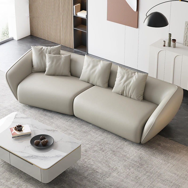 Genuine Leather Sloped Arm Sofa Contemporary Standard Sofa with Pillows Clearhalo 'furn' 'furn_sofas' 'Furniture' 'Living Room Furniture' 'Sofa' 'sofas' 6084961