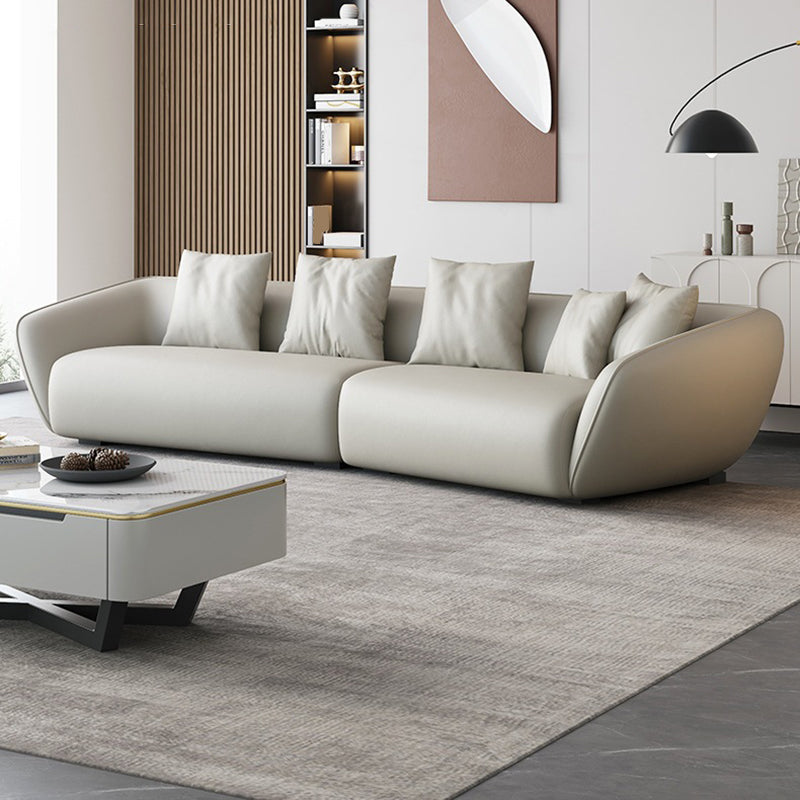 Genuine Leather Sloped Arm Sofa Contemporary Standard Sofa with Pillows Clearhalo 'furn' 'furn_sofas' 'Furniture' 'Living Room Furniture' 'Sofa' 'sofas' 6084962