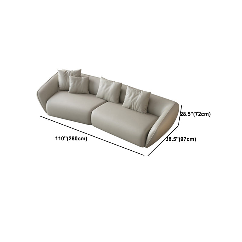 Genuine Leather Sloped Arm Sofa Contemporary Standard Sofa with Pillows Clearhalo 'furn' 'furn_sofas' 'Furniture' 'Living Room Furniture' 'Sofa' 'sofas' 6084967