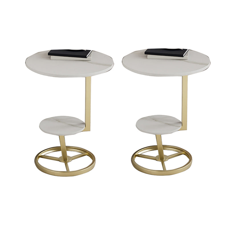 Modern Double Tier Side End Table Round Corner Table for Living Room Gold White 2 Clearhalo 'Coffee & Accent Tables' 'End & Side Tables' 'end_side_tables' 'furn' 'furn_end_side_tables' 'Furniture' 'Living Room Furniture' 6084975