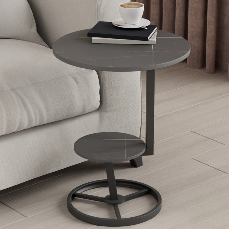 Modern Double Tier Side End Table Round Corner Table for Living Room Black Black 1 Clearhalo 'Coffee & Accent Tables' 'End & Side Tables' 'end_side_tables' 'furn' 'furn_end_side_tables' 'Furniture' 'Living Room Furniture' 6084983
