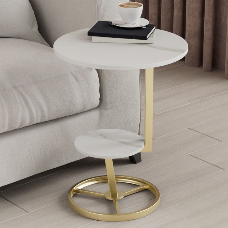 Modern Double Tier Side End Table Round Corner Table for Living Room Gold White 1 Clearhalo 'Coffee & Accent Tables' 'End & Side Tables' 'end_side_tables' 'furn' 'furn_end_side_tables' 'Furniture' 'Living Room Furniture' 6084985