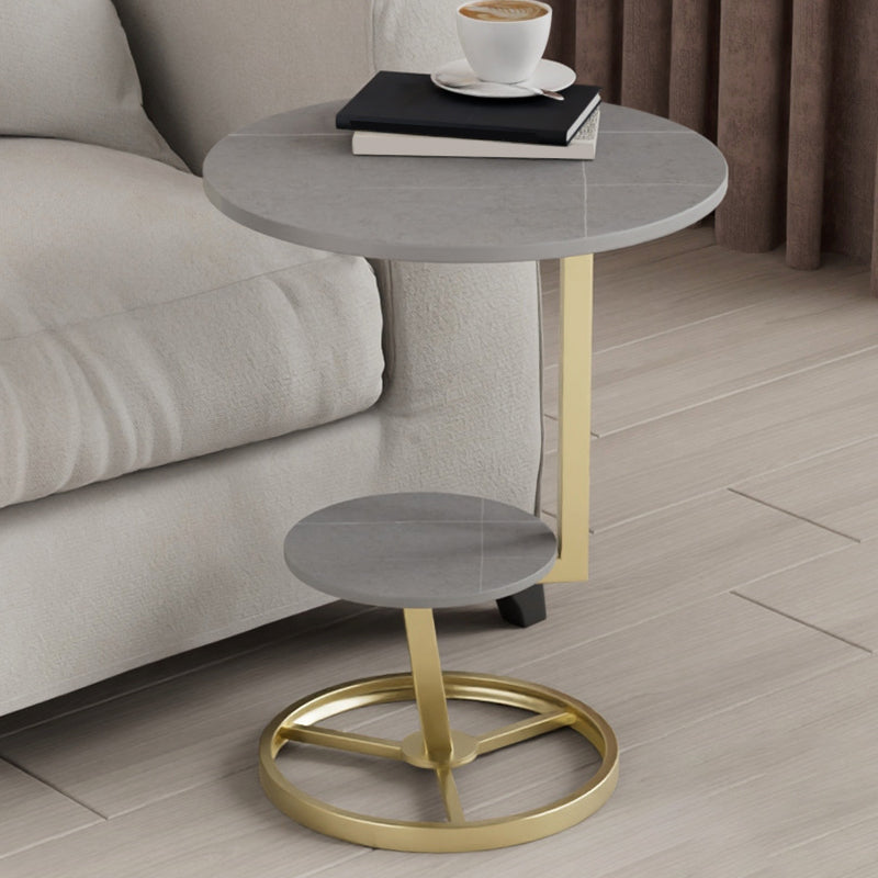 Modern Double Tier Side End Table Round Corner Table for Living Room Gold Gray 1 Clearhalo 'Coffee & Accent Tables' 'End & Side Tables' 'end_side_tables' 'furn' 'furn_end_side_tables' 'Furniture' 'Living Room Furniture' 6084990