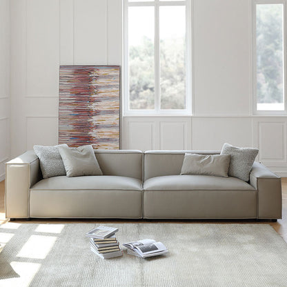 Modern 3/4-seater Leather Sofa Stationary Square Arm Sofa in Gray