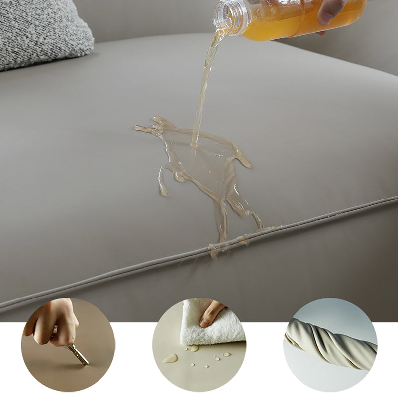 Modern 3/4-seater Leather Sofa Stationary Square Arm Sofa in Gray