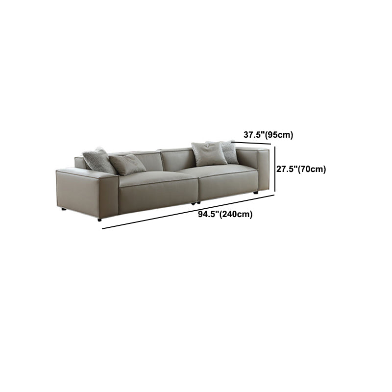 Modern 3/4-seater Leather Sofa Stationary Square Arm Sofa in Gray