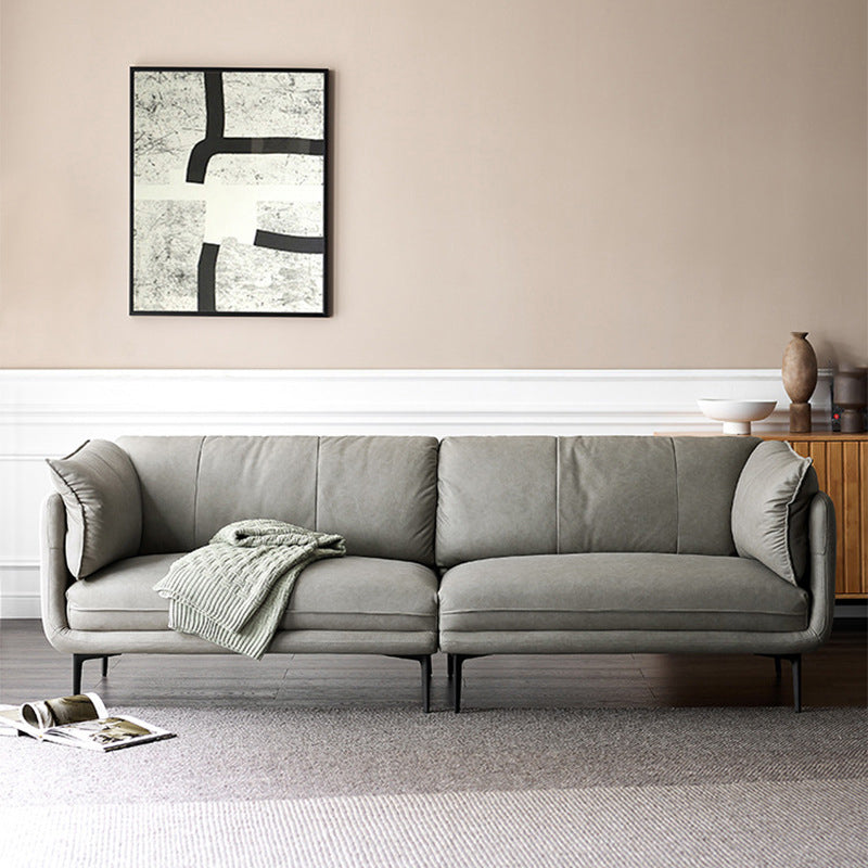 灰色のモダンなフェイクレザーソファステイン耐性タキシードアームソファ
