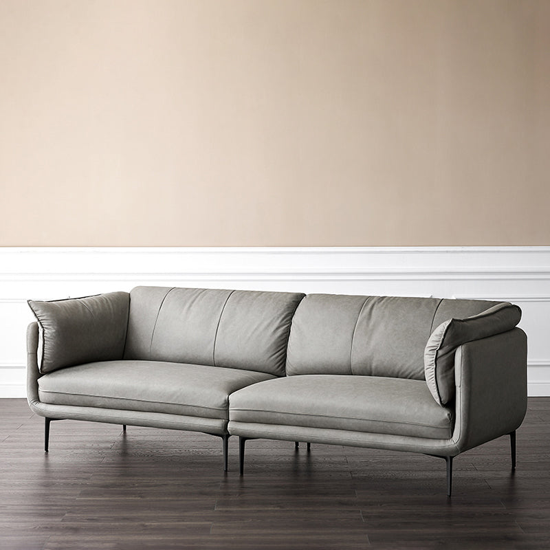 灰色のモダンなフェイクレザーソファステイン耐性タキシードアームソファ