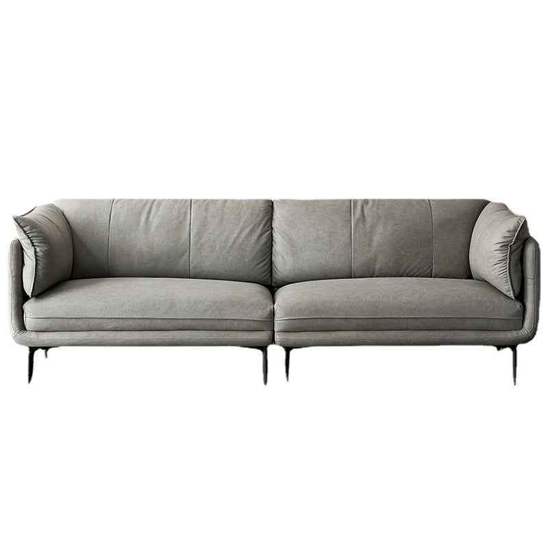 灰色のモダンなフェイクレザーソファステイン耐性タキシードアームソファ