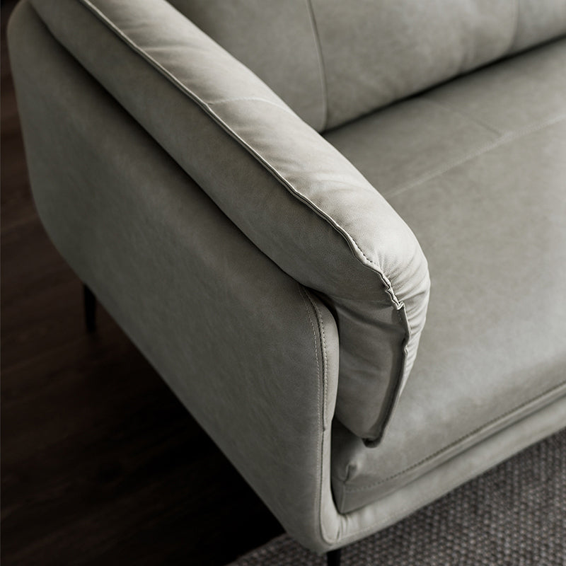 灰色のモダンなフェイクレザーソファステイン耐性タキシードアームソファ