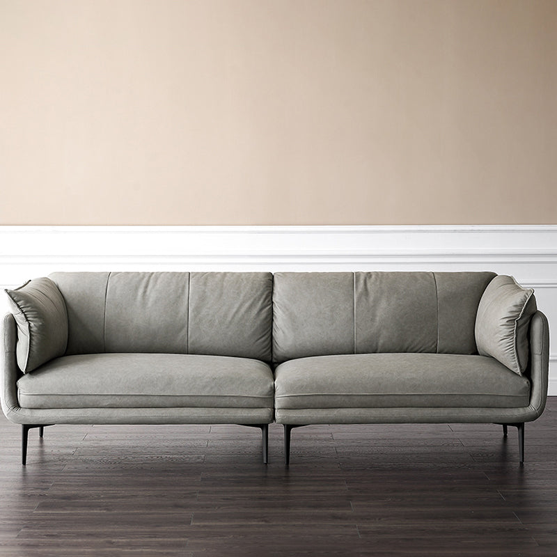 灰色のモダンなフェイクレザーソファステイン耐性タキシードアームソファ