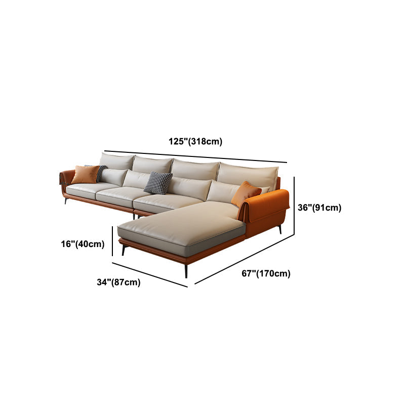 Flared Arm Sectional with Chaise Orange Faux Leather 4-seat Sectional Clearhalo 'furn' 'furn_sectionals' 'Furniture' 'Living Room Furniture' 'Sectionals' 6085069