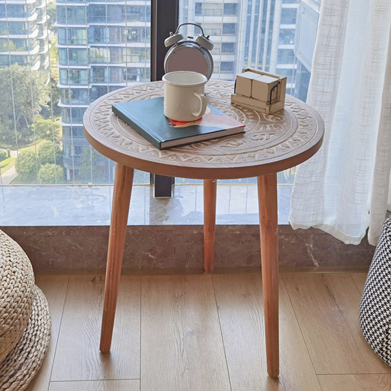 Solid Wood Round Side End Table Rustic 3 Legs End Slide Table