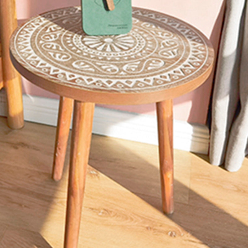 Solid Wood Round Side End Table Rustic 3 Legs End Slide Table