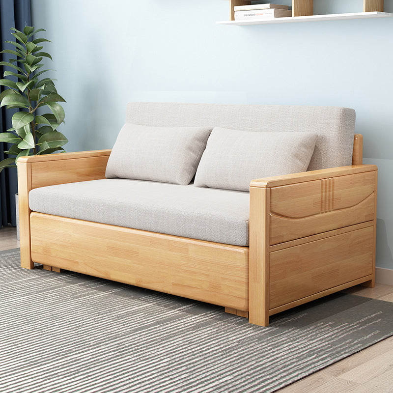 Contemporary 27.55"H Cotton Blend Wood Frame Square Arm Sofa Bed Natural Storage Included Clearhalo 'furn' 'furn_sofas' 'Furniture' 'Living Room Furniture' 'Sofa' 'sofas' 6085158