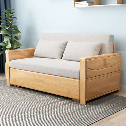 Contemporary 27.55"H Cotton Blend Wood Frame Square Arm Sofa Bed Natural Storage Included Clearhalo 'furn' 'furn_sofas' 'Furniture' 'Living Room Furniture' 'Sofa' 'sofas' 6085158