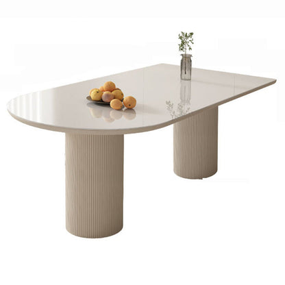 Modern Double Pedestal Dining Table Stone Dinner Table in White