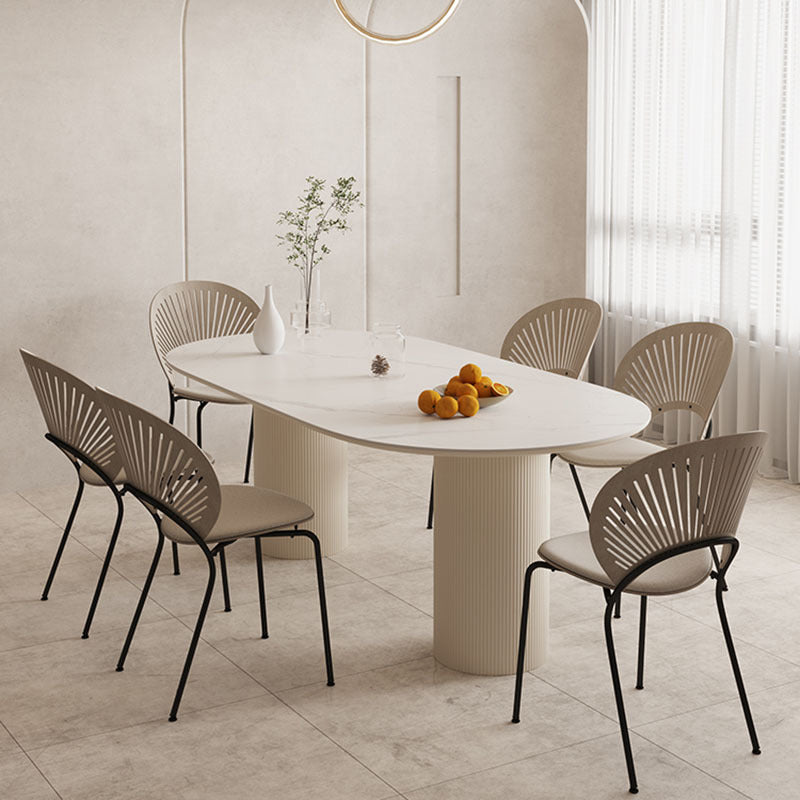Modern Double Pedestal Dining Table Stone Dinner Table in White