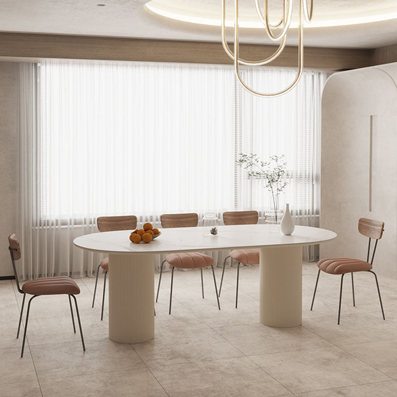 Modern Double Pedestal Dining Table Stone Dinner Table in White