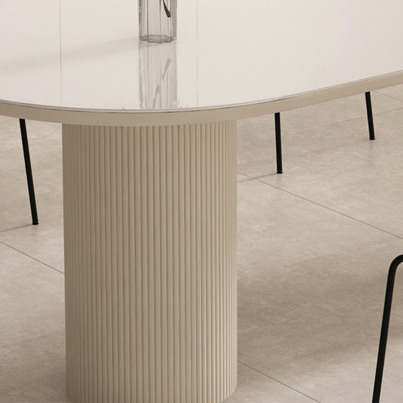 Modern Double Pedestal Dining Table Stone Dinner Table in White