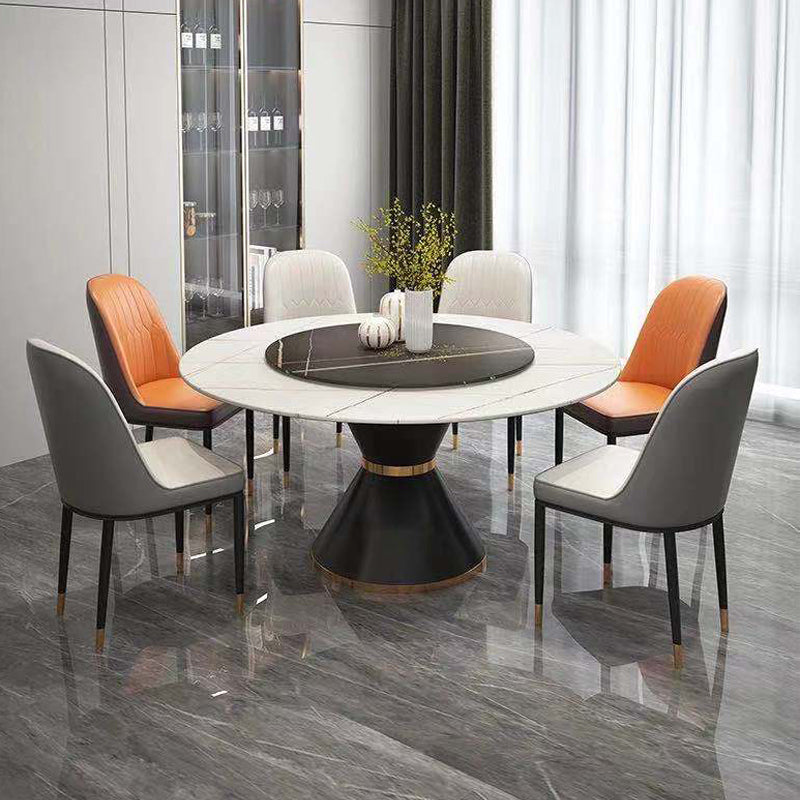 Contemporary Style Round Dining Table Steel Pedestal Base Table for Room Black White 47.2"L x 47.2"W x 29.5"H Without Chairs Clearhalo 'Dining Tables & Seating' 'Dining Tables' 'dining_table' 'furn' 'furn_dining_table' 'Furniture' 'Kitchen & Dining Furniture' 6085368
