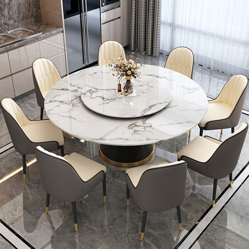 Contemporary Style Round Dining Table Steel Pedestal Base Table for Room White Without Chairs Clearhalo 'Dining Tables & Seating' 'Dining Tables' 'dining_table' 'furn' 'furn_dining_table' 'Furniture' 'Kitchen & Dining Furniture' 6085369
