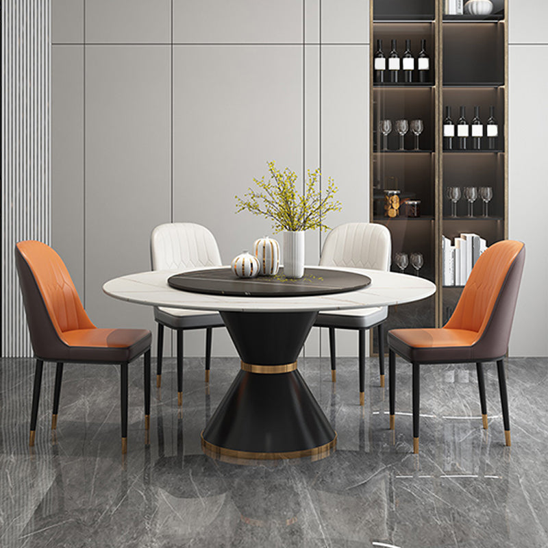 Contemporary Style Round Dining Table Steel Pedestal Base Table for Room Black White 51.2"L x 51.2"W x 29.5"H Without Chairs Clearhalo 'Dining Tables & Seating' 'Dining Tables' 'dining_table' 'furn' 'furn_dining_table' 'Furniture' 'Kitchen & Dining Furniture' 6085370