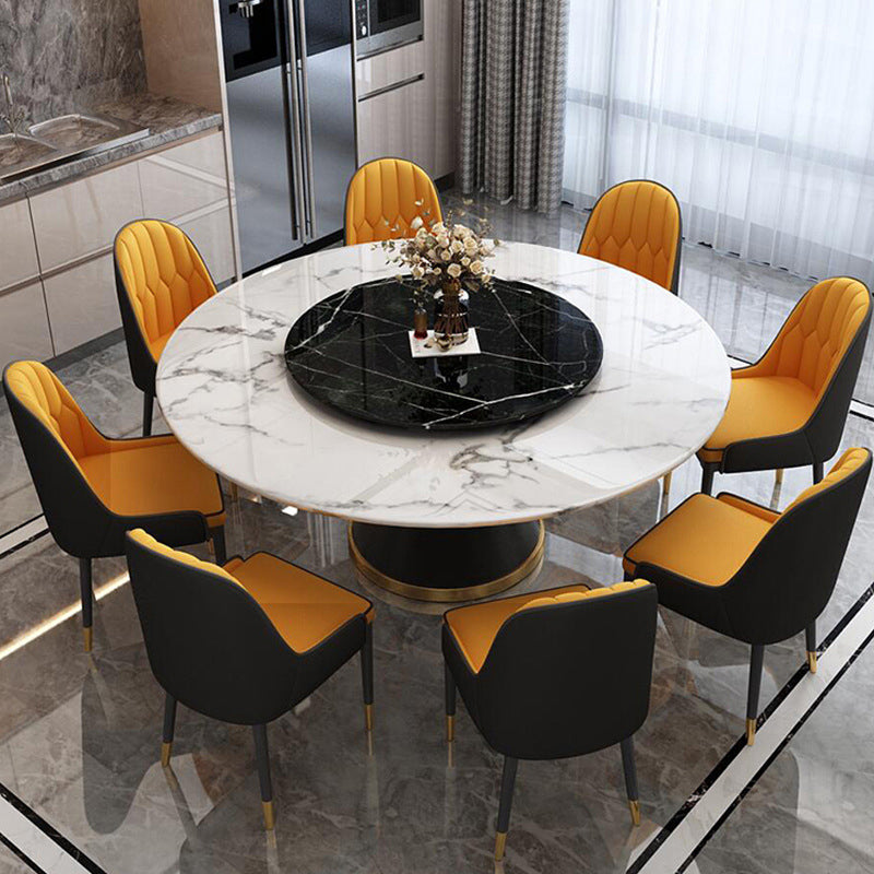 Contemporary Style Round Dining Table Steel Pedestal Base Table for Room Black Without Chairs Clearhalo 'Dining Tables & Seating' 'Dining Tables' 'dining_table' 'furn' 'furn_dining_table' 'Furniture' 'Kitchen & Dining Furniture' 6085372