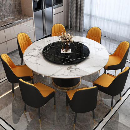 Contemporary Style Round Dining Table Steel Pedestal Base Table for Room Black Without Chairs Clearhalo 'Dining Tables & Seating' 'Dining Tables' 'dining_table' 'furn' 'furn_dining_table' 'Furniture' 'Kitchen & Dining Furniture' 6085372