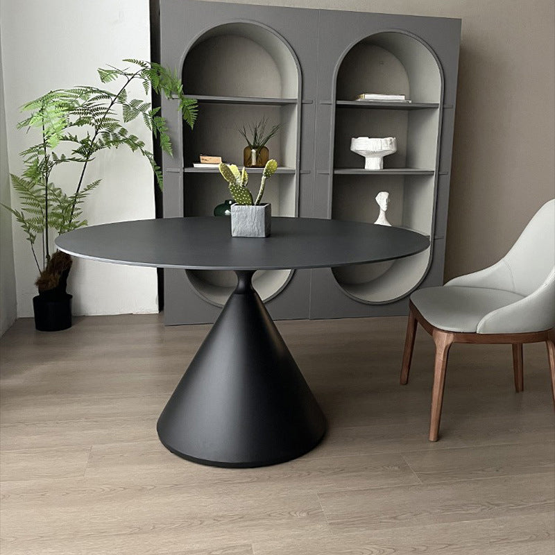 Contemporary Style Round Dining Table Steel Pedestal Base Table for Home Black 39.4"L x 39.4"W x 29.1"H Without Chairs Clearhalo 'Dining Tables & Seating' 'Dining Tables' 'dining_table' 'furn' 'furn_dining_table' 'Furniture' 'Kitchen & Dining Furniture' 6085430