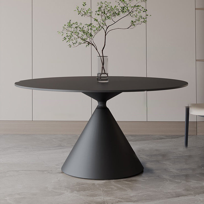 Contemporary Style Round Dining Table Steel Pedestal Base Table for Home Black 51.2"L x 51.2"W x 29.1"H Without Chairs Clearhalo 'Dining Tables & Seating' 'Dining Tables' 'dining_table' 'furn' 'furn_dining_table' 'Furniture' 'Kitchen & Dining Furniture' 6085435