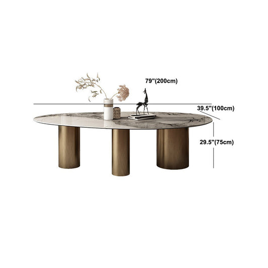Modern Oval Table Stainless Steel Base Dining Table with 3 Legs
